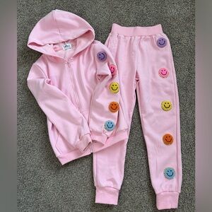 Lola & The Boys Pink Smiley Face Sweatshirt and Pants. Girls size 12. Never worn